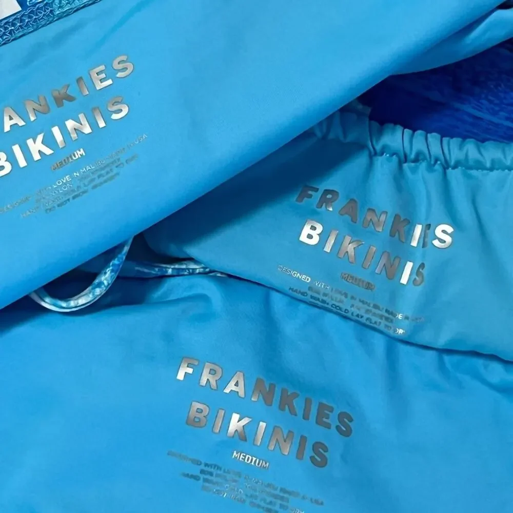 3 Piece SET Frankies Bikinis Waves Print  Blue Sz M